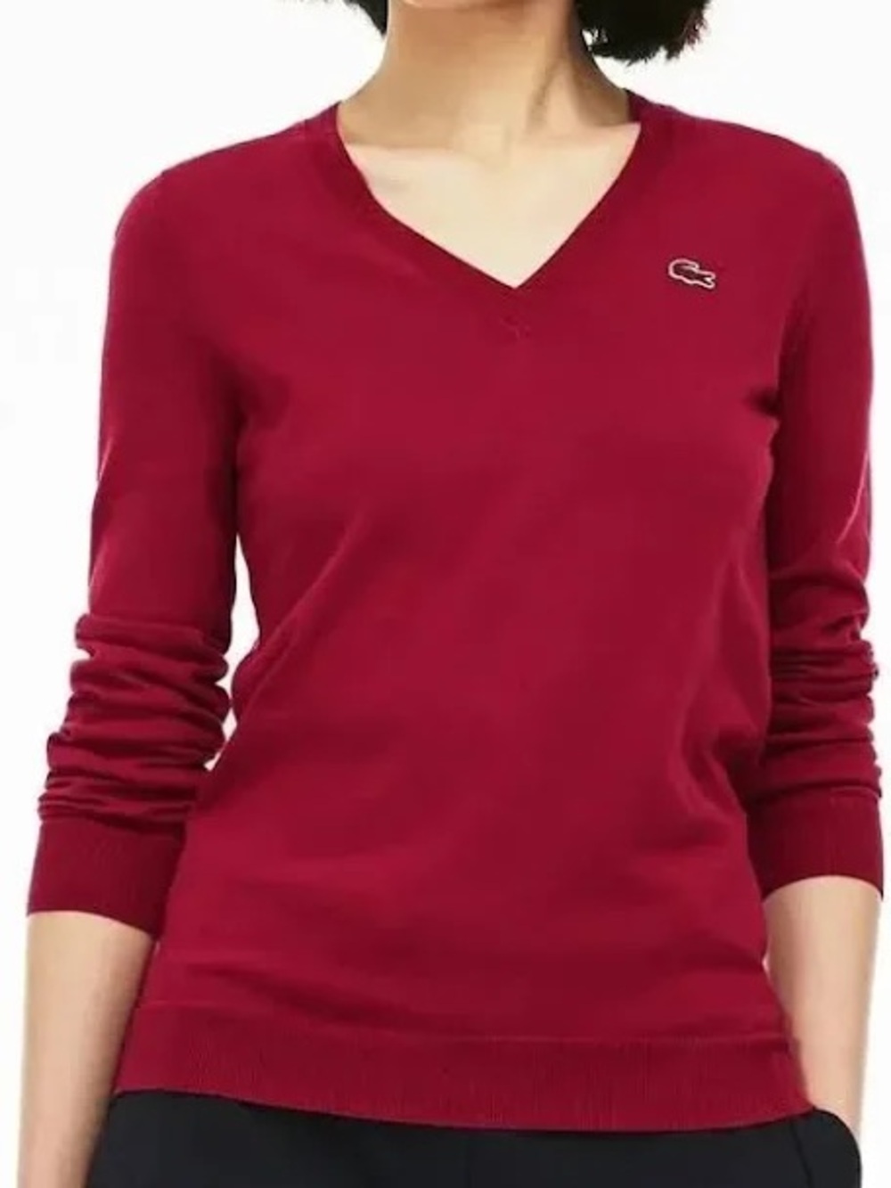 Lacoste Women's V-Neck Sweater in Deep Red